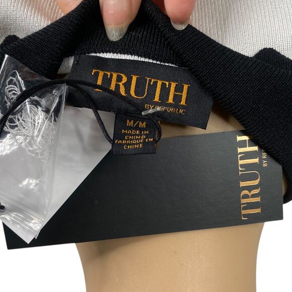 NWT Truth by Republic White Black Ric Rac Trim Collared Short Sleeve Cardigan M - Picture 7 of 8